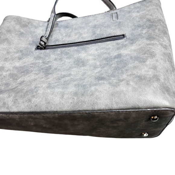 Grey Charming Charlie Large Double Handle Tote Bag Silver Beaded Detail Purse - Picture 11 of 16